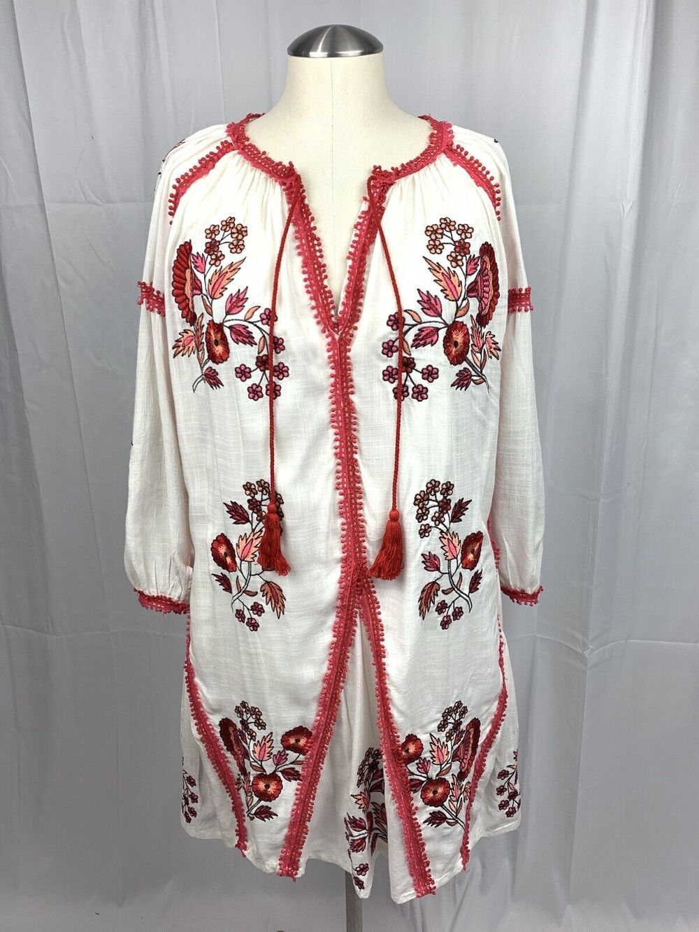 Anthropologie Ranna Gill Hadley Floral Embroidered Tunic Long Sleeve Dress S